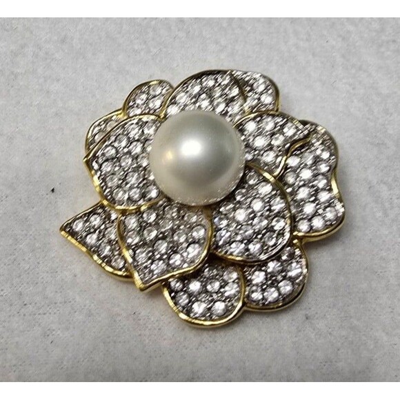 Vintage Beautiful Kenneth Jay Lane Layered Large Camellia Brooch Rose Flow - Picture 1 of 3